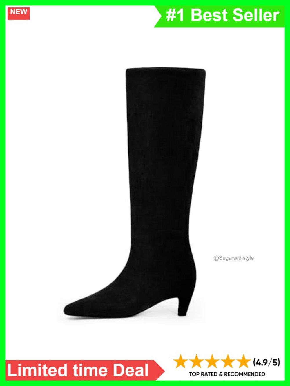 Kitten Heel Knee High Boots Square Toe Faux Suede Tall Boots